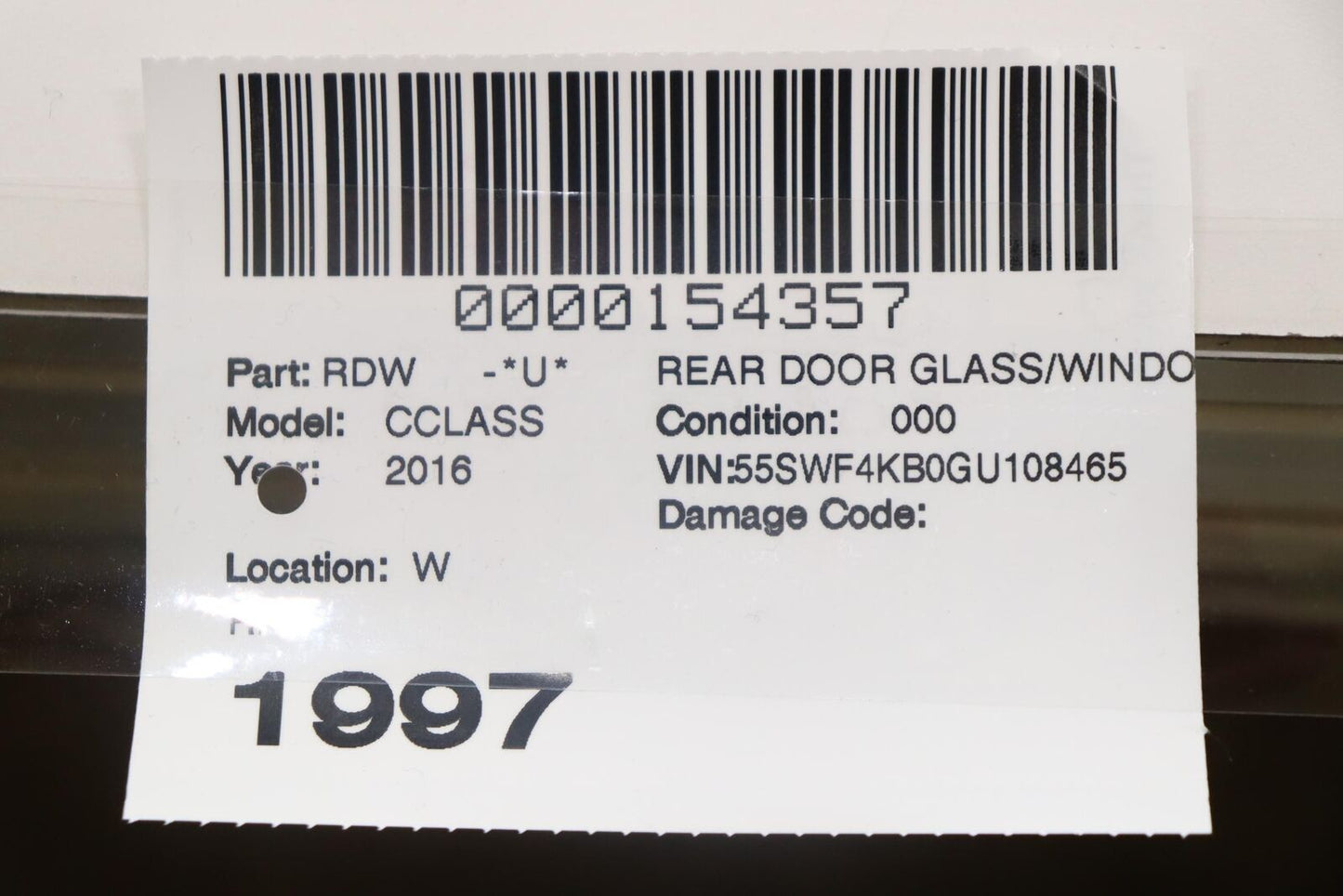 2015 - 2021 MERCEDES C300 W205 REAR RIGHT PASSENGER SIDE DOOR WINDOW GLASS OEM